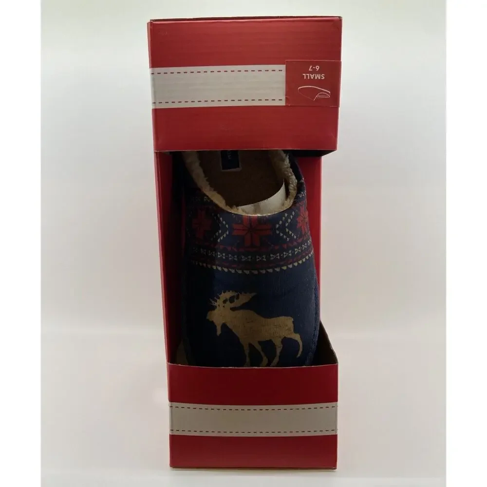 Club Room Men's Cushioned Moose Print Slip On Slippers Size Small 6-7 NEW